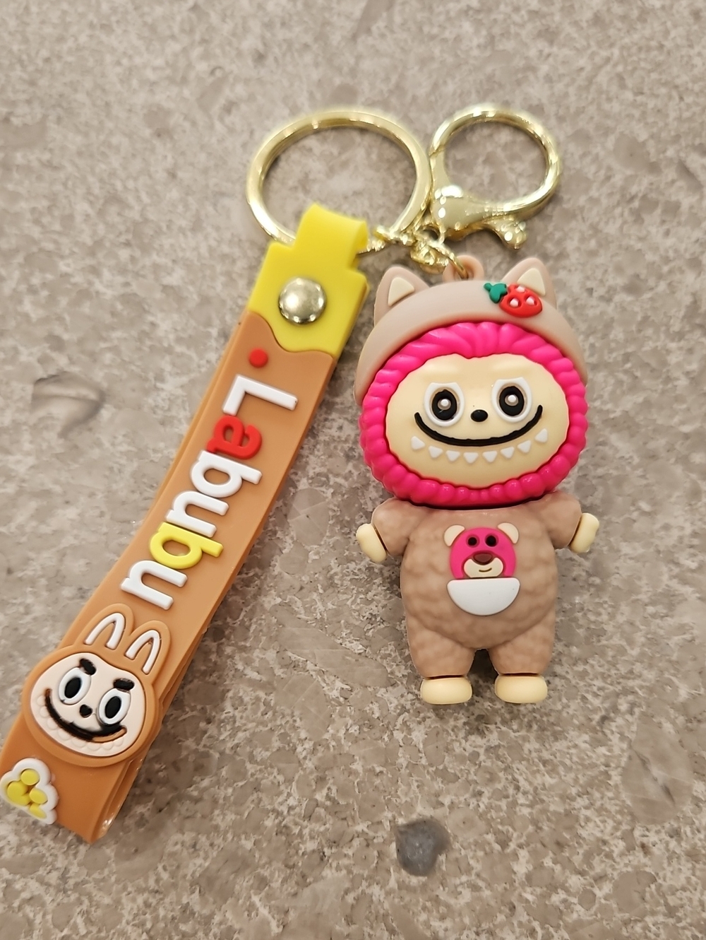Labubu Cute Pink-Trim Plush Character Keychain